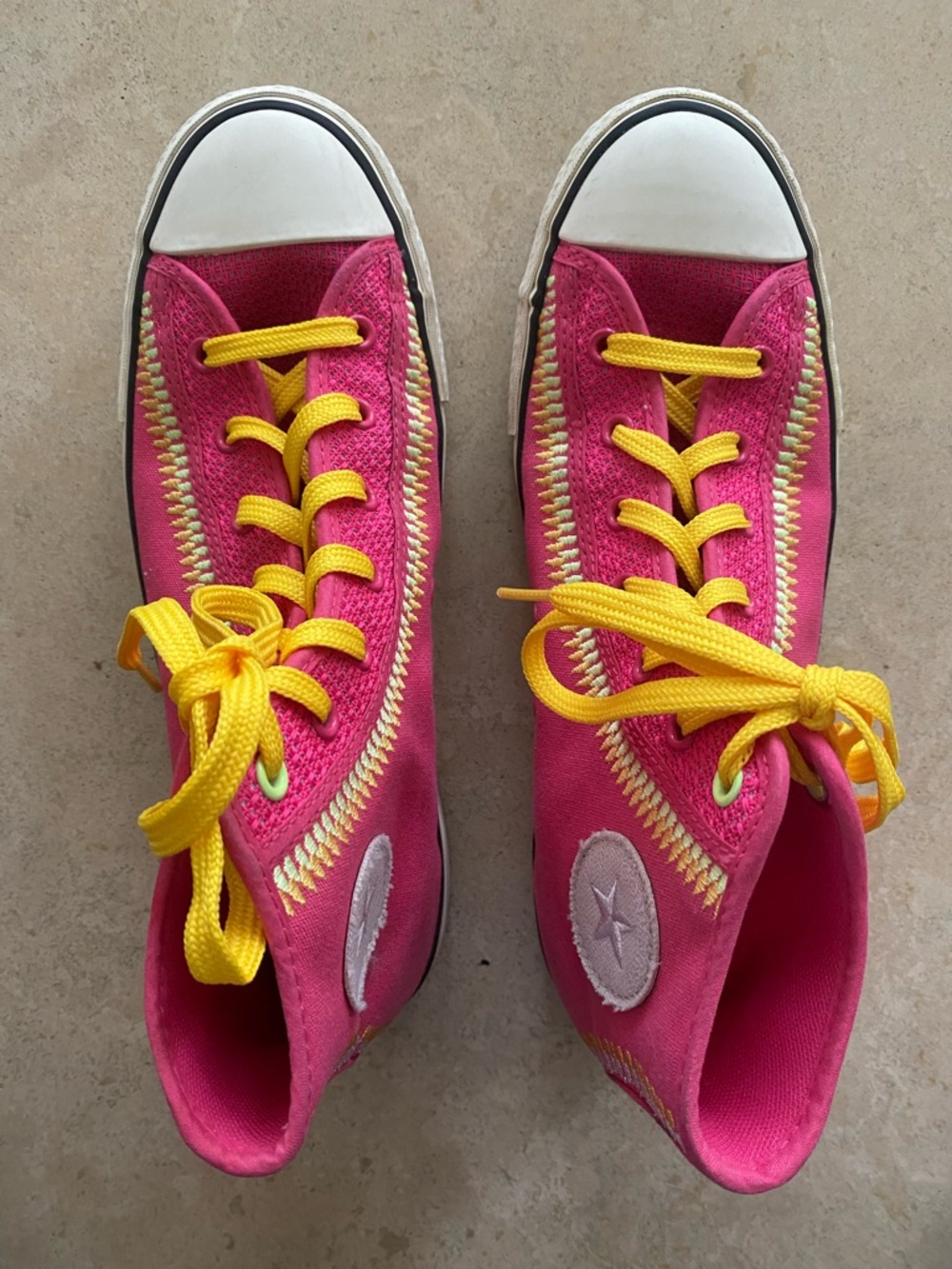 Converse Hi Top Neon Pink with Yellow Laces